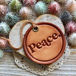 leather hand-stamped ornament - Peace