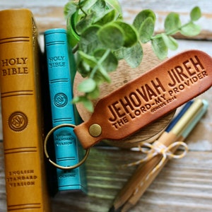 Jehovah Jireh - the Lord - my provider {Genesis 22:14} leather keyring (camel/natural)