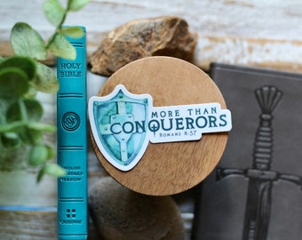 more than conquerors (Romans 8:37) waterproof vinyl sticker