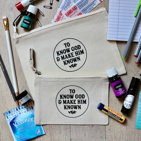 to know God & make Him known cotton zipper pouch bag Classical Conversations