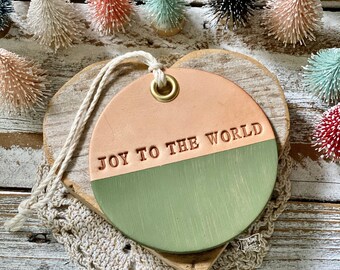 leather ornament JOY to the WORLD (matte green)