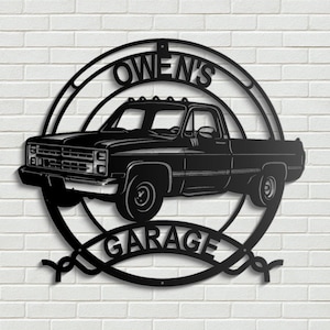 Tú lo eliges, nosotros lo fabricamos / Letrero metálico de camión vintage personalizado / Arte de pared de garaje personalizado con camioneta clásica