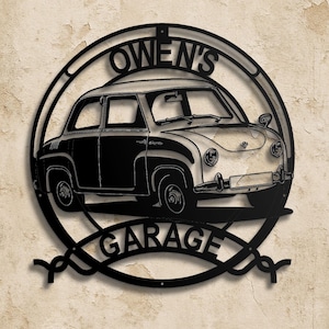 Placa personalizada Goggomobil 1957 | arte de parede de metal para carros clássicos | decoração de garagem personalizada para casa