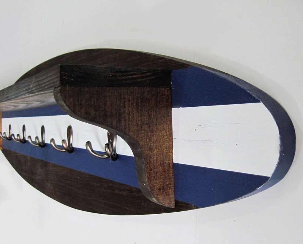 Surfboard Shelf Coat Rack 4 Feet Long Navy and White Etsy