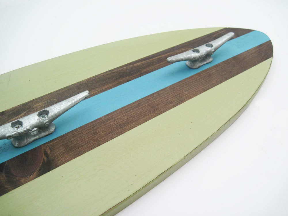 Surfboard Coat Rack in Green and Turquoise with Three Boat Etsy