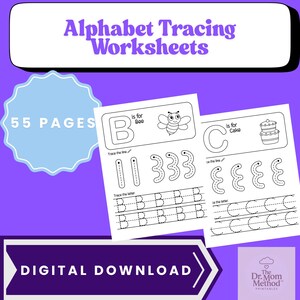 Hojas de trabajo para trazar el alfabeto / 55 páginas imprimibles para preescolar / Actividad de reconocimiento de letras / Paquete de aprendizaje en casa / Descarga instantánea