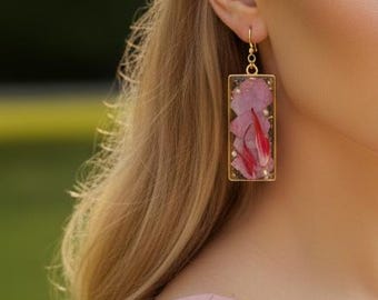 Pink Love Bloom – Handmade Floral Resin Earrings Gifts for Her