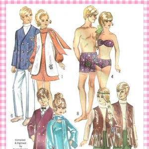 PDF Barbie & Ken Swinging Fashion Dolls 70s Vintage Simplicity 9054 Sewing Pattern