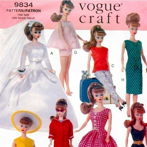 Patron de couture PDF Vogue Craft Barbie Glamour Fashion Doll vintage 9834 *