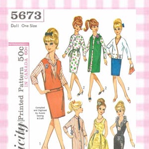 PDF Barbie Classic 60s Doll Clothes 5673 Vintage Simplicity Sewing Pattern