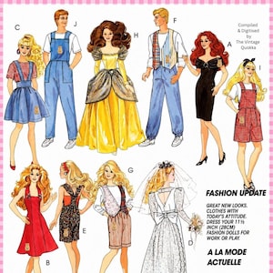 PDF Barbie Ken Gina Babs Tammy Dolls Fashion Update Vintage McCall's 6137 Patrón de costura