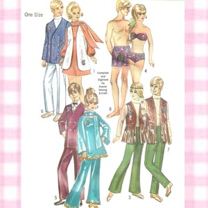 PDF Barbie & Ken Swinging Fashion Dolls 70s Vintage Simplicity 9054 Sewing Pattern