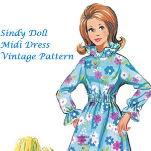 PDF Sindy Doll Midi Kleid Teenager Modepuppe Vintage Schnittmuster