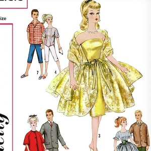 PDF Simplicity Vintage Barbie & Ken Fashion Doll Clothes 4422 Sewing Pattern
