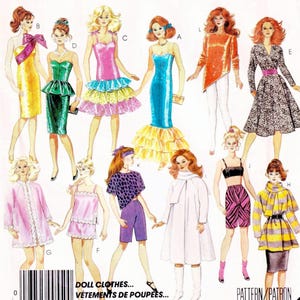 PDF McCall's Barbie Retro Kleidung für 11,5-12,5 Zoll Modepuppen 80er Jahre Vintage 3281 Schnittmuster