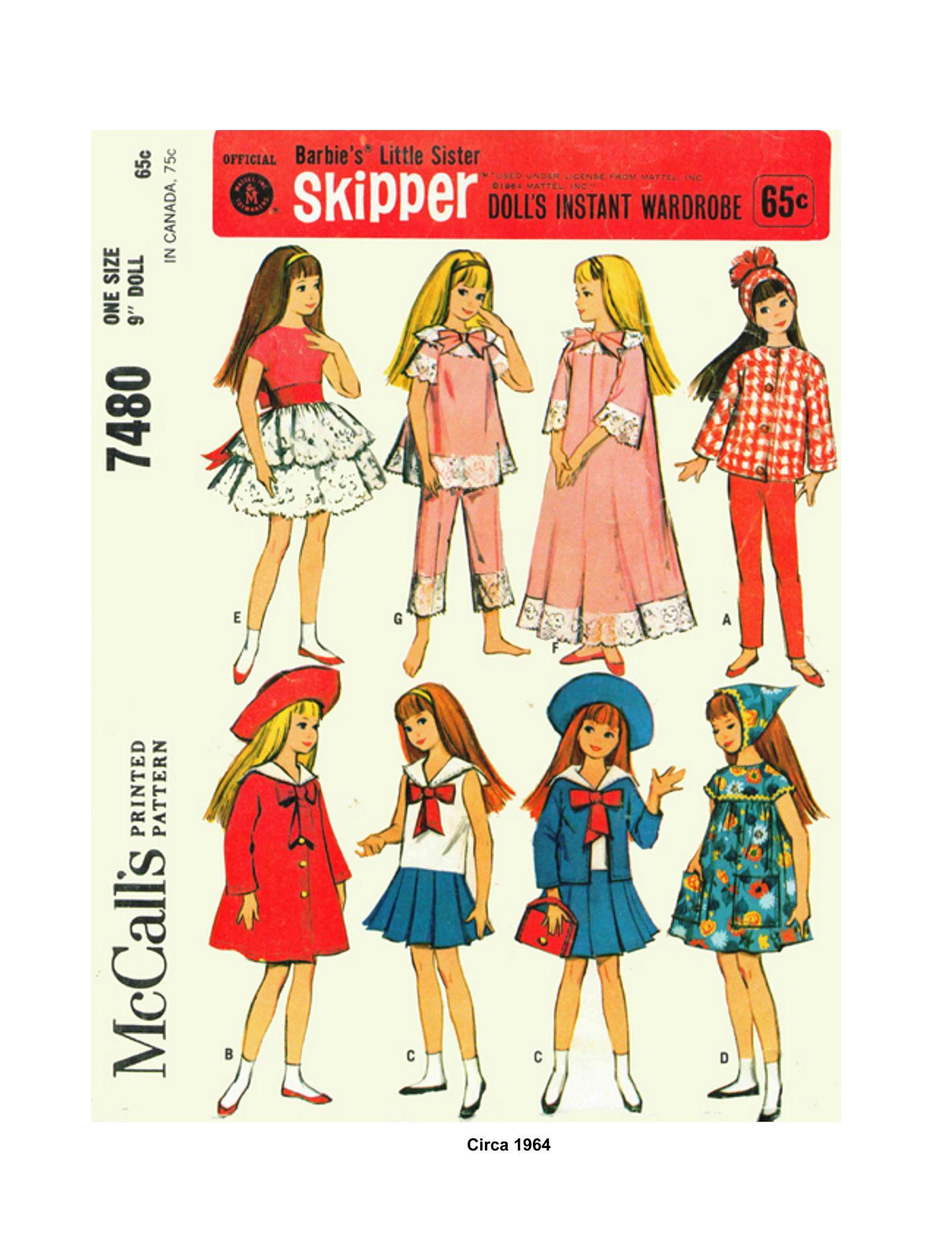 Mallette Vintage Mattel Barbie Skipper 1964 – Bleue Avec Poupée Et Plein De Tenues (environ 13 Pièces)