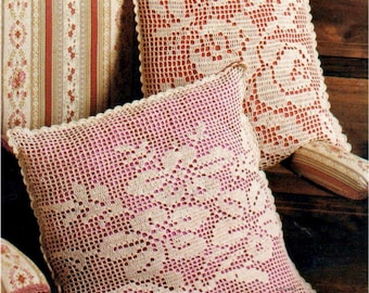 PDF Rose & Primrose Filet Crochet Cushions Vintage Pattern *