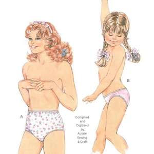 PDF Girls Underwear Stretch Knit Vintage Sewing Pattern Sizes 4-7