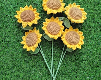 Girasol de crochet hecho a mano, ramo para aniversario/cumpleaños, ramo de crochet para San Valentín, regalos de Halloween, regalos para el Día de la Madre