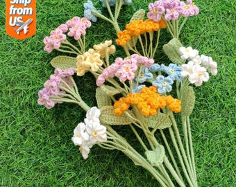 Ramo de nomeolvides de crochet hecho a mano / Flores de crochet coloridas para decoración del hogar / Regalo floral único / Flores de crochet inspiradas en la primavera