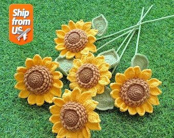 Girasol de ganchillo hecho a mano, ramo para aniversario/cumpleaños, San Valentín, regalos de Halloween, ramo de flores de ganchillo, regalo único para mamá