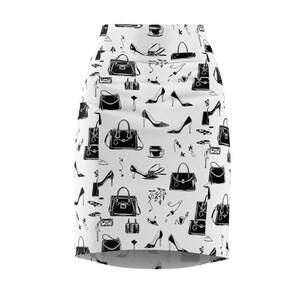 Falda tubo de moda para mujer con tacones y patrón de bolso, ropa de oficina de moda, ropa elegante, moda chic, ropa de diseñador, trabajo