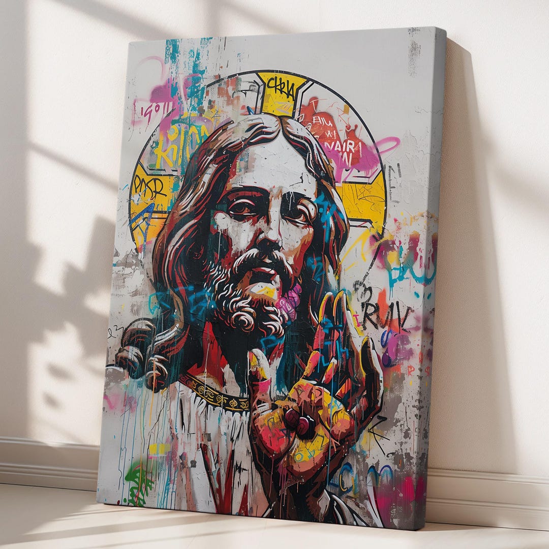 Jesus Portrait Graffiti Canvas Wall Art - Jesus Print Pop Art Street ...