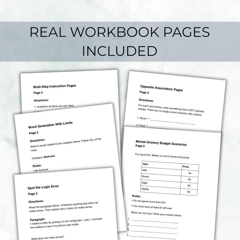 Executive Function Cognitive Activity Workbook for Adults | Functional Brain Exercises for Memory, Attention & Reasoning | Printable PDF image 3