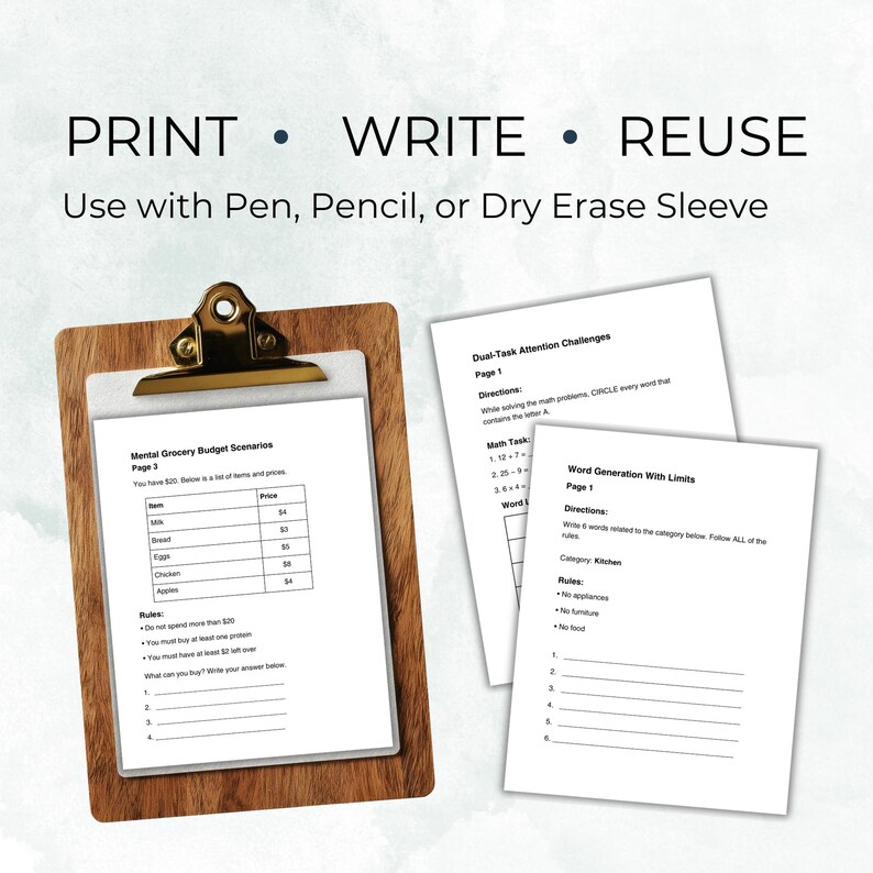 Executive Function Cognitive Activity Workbook for Adults | Functional Brain Exercises for Memory, Attention & Reasoning | Printable PDF image 4