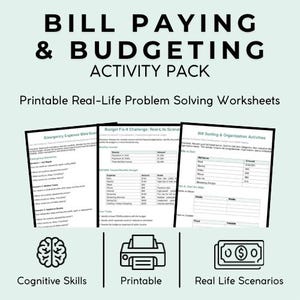 Bill Paying & Budgeting Worksheets for Adults | Life Skills Money Management | Executive Function | Problem Solving Activities | Printable