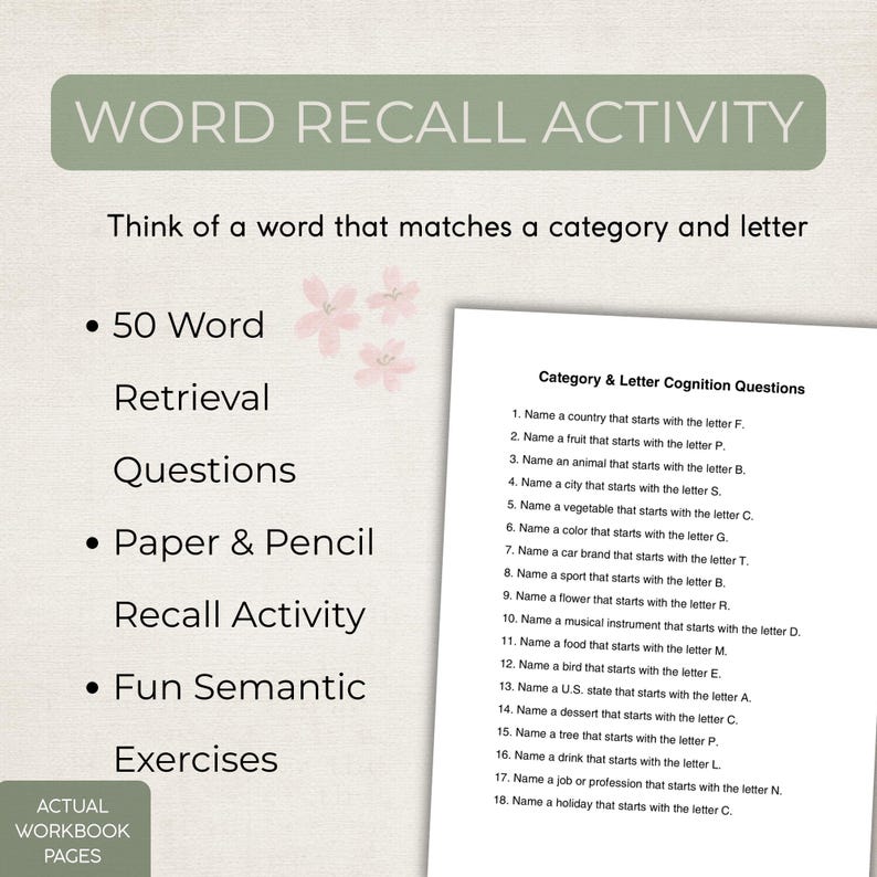 Cognition Activity Workbook for Adults | Paper & Pencil Brain Exercises ...