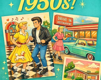 Vintage Mid-Century Coloring Book for Adults | 1950s Retro Home Everyday Objects | Black & White Printable PDF