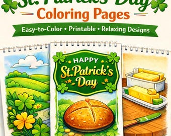Coloriages de la Saint-Patrick | Feuilles de coloriage imprimables faciles à colorier pour les Fêtes | Modèles de trèfle adaptés aux personnes âgées | Téléchargement numérique PDF