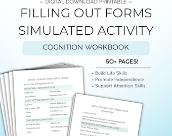 Activités de remplissage de formulaires réels | Cahier d'exercices sur la cognition fonctionnelle | Tâche de la fonction exécutive en ergothérapie | PDF imprimable