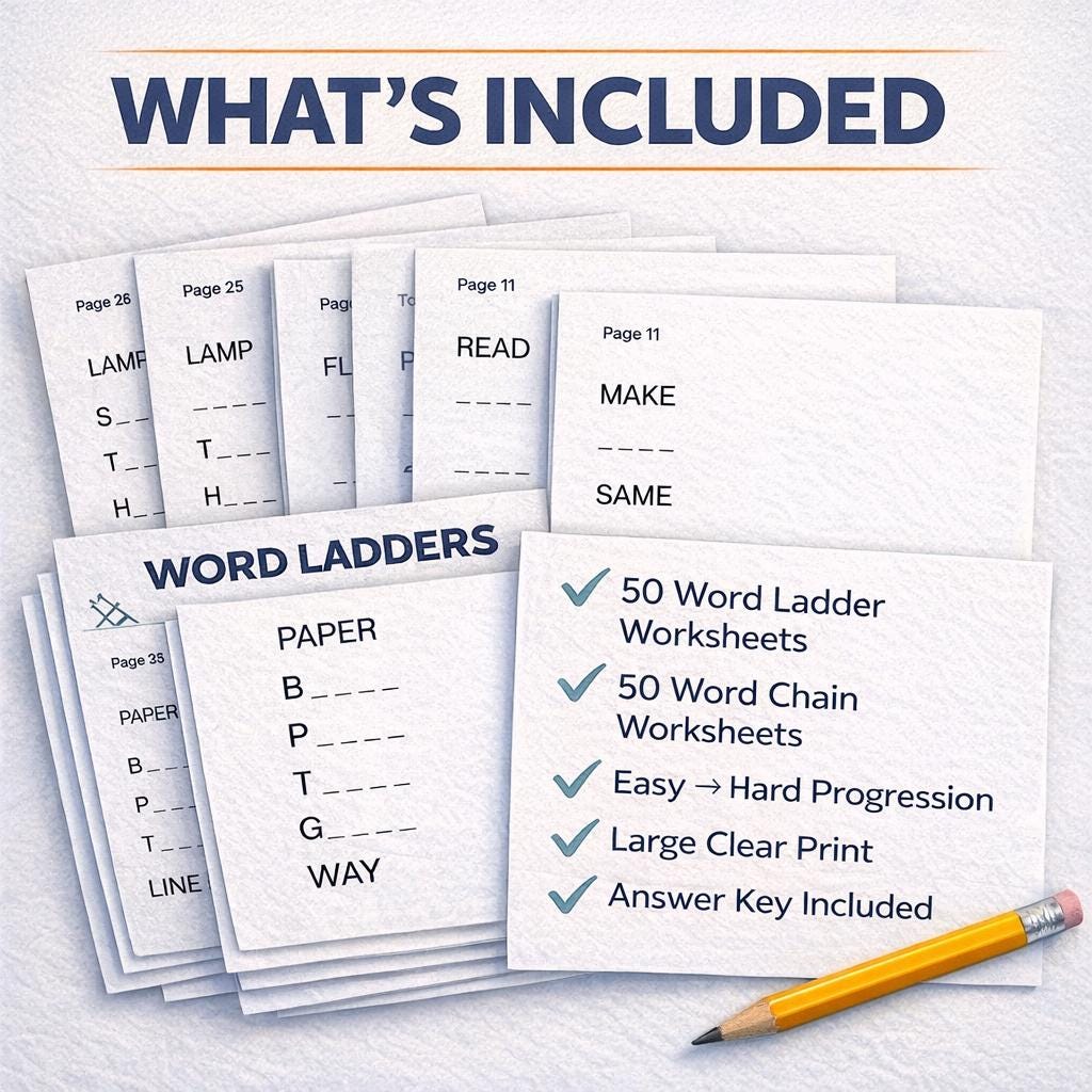 Word Ladders & Compound Word Chains Bundle | 100 Printable Brain Games ...