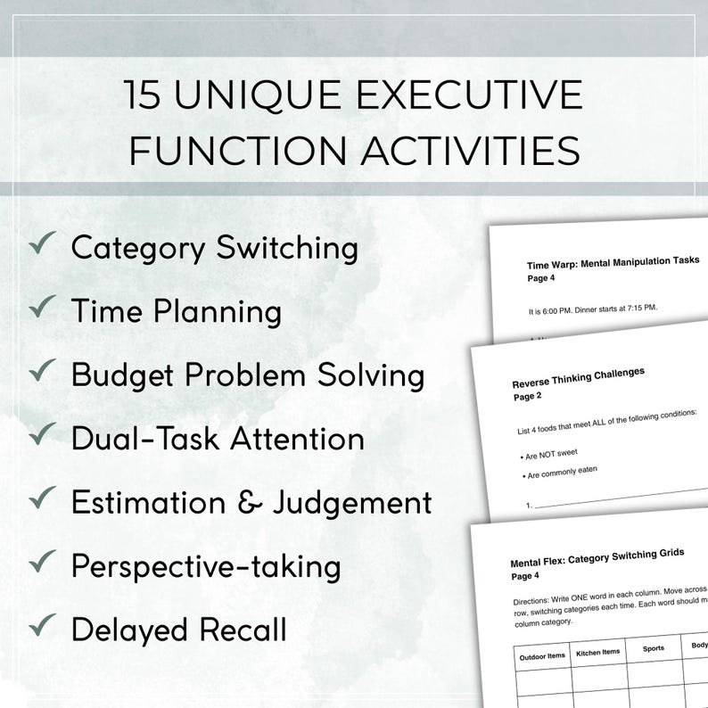 Executive Function Cognitive Activity Workbook for Adults | Functional Brain Exercises for Memory, Attention & Reasoning | Printable PDF image 2