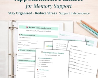 Planificateur de rendez-vous pour le soutien cognitif | Téléchargement numérique | Routine quotidienne et aide-mémoire | Soins aux personnes âgées imprimable | Cognition fonctionnelle