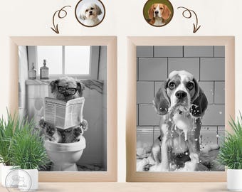 Custom Pet Portrait: Funny Dog Bathroom Art (Digital File)