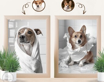 Retrato Personalizado de Mascota, Arte Divertido de Perros, Perro con Albornoz, Regalo Personalizado para amantes de los animales