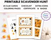 Halloween Scavenger Hunt Printable Game | Kids Party Activity | Clue Cards, Certificate & Bonus Coloring Pages