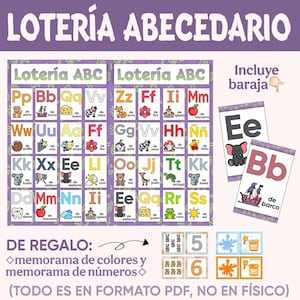 Loteria abecedario (juegos, entretenimiento, actividades, aprendizaje, abecedario, leer, escribir, letras, preescolar, primaria, niños)