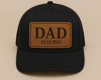 Dad Est 2025 Hat, Custom Dad Leather Patch Hat, Personalized Trucker Hat for Dad, Papa, Grandpa, New Dad Gift, Fathers Day Hat, Gift For Him