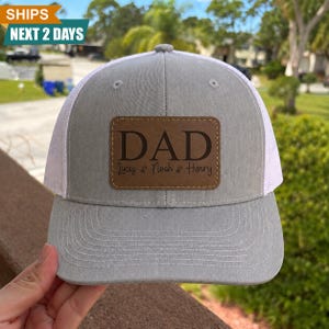 Custom Dad Patch Hat | Dad Trucker Hat with Kids Names | Personalized Grandpa Leather Patch Cap | Father's Day Gift from Kids | Papa Gifts