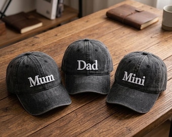 Czapka z haftem dla mamy i taty | Spersonalizowana czapka baseballowa dla całej rodziny | Nowa czapka vintage dla mamy i taty | Czapka unisex z bawełny