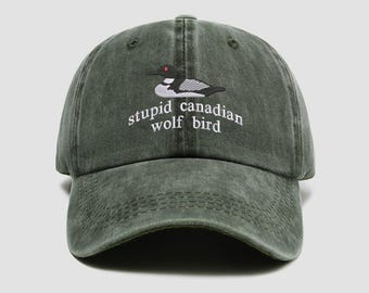 Embroidered Stupid Canadian Wolf Bird Hat, Funny Animal Meme Cap, Viral Wolf Bird Hat, Unisex Dad Hat