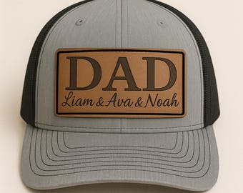 Personalized Leather Patch Hat for Dad, Custom Names Hat, Kids Names Hat, Father’s Day Gift, Custom Hat for Dad, Birthday Gifts for Dad