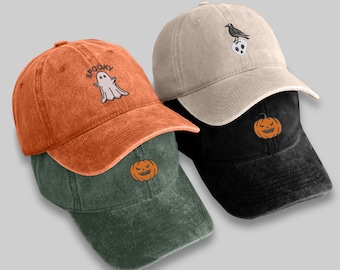 Embroidered Halloween Hat, Ghost Halloween Cap, Halloween Costume Baseball Hat, Spooky Season Vintage Hat, Jack-o-lantern Pumpkin Hat