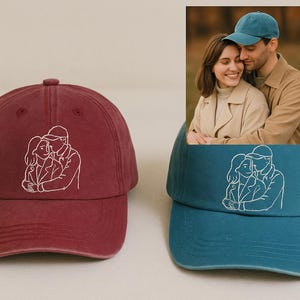 カスタムポートレートハット、カスタムピクチャーハット、写真からの刺繍アウトラインスケッチ、写真からの描画、家族への贈り物、写真ハット、家族ポートレート