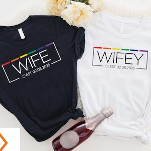 Custom Wifey Lesbian Wedding Shirt,Lesbian Wedding Gift,Lesbian Couples Shirt,Lesbian Anniversary,LGBTQ Newlywed,Two Bride Lesbian Wifey Tee