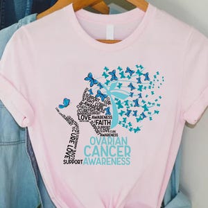 Ovarian Cancer Butterflies Tee,Ovarian Cancer Awareness Shirt,Ovarian Cancer Patient Gift,Teal Ribbon,Ovarian Survivor Tshirt,Cancer Warrior
